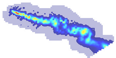 Lidar point cloud of methane emission plume